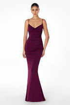 Ruched Mermaid Plunging V Neck Spaghetti Strap Lace Back Floor Length Hot sale Prom Dress ﻿