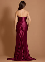 Ruched Train Mermaid One Shoulder Strapless Open Back Floor Length For Sale Prom Dress
