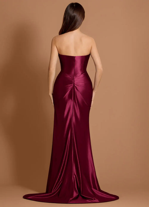 Robe de soirée sirène drapée à traîne, épaule unique, bustier, dos ouvert, longueur ras du sol, à vendre