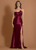 Ruched Train Mermaid One Shoulder Strapless Open Back Floor Length For Sale Prom Dress
