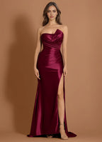 Ruched Train Mermaid One Shoulder Strapless Open Back Floor Length For Sale Prom Dress