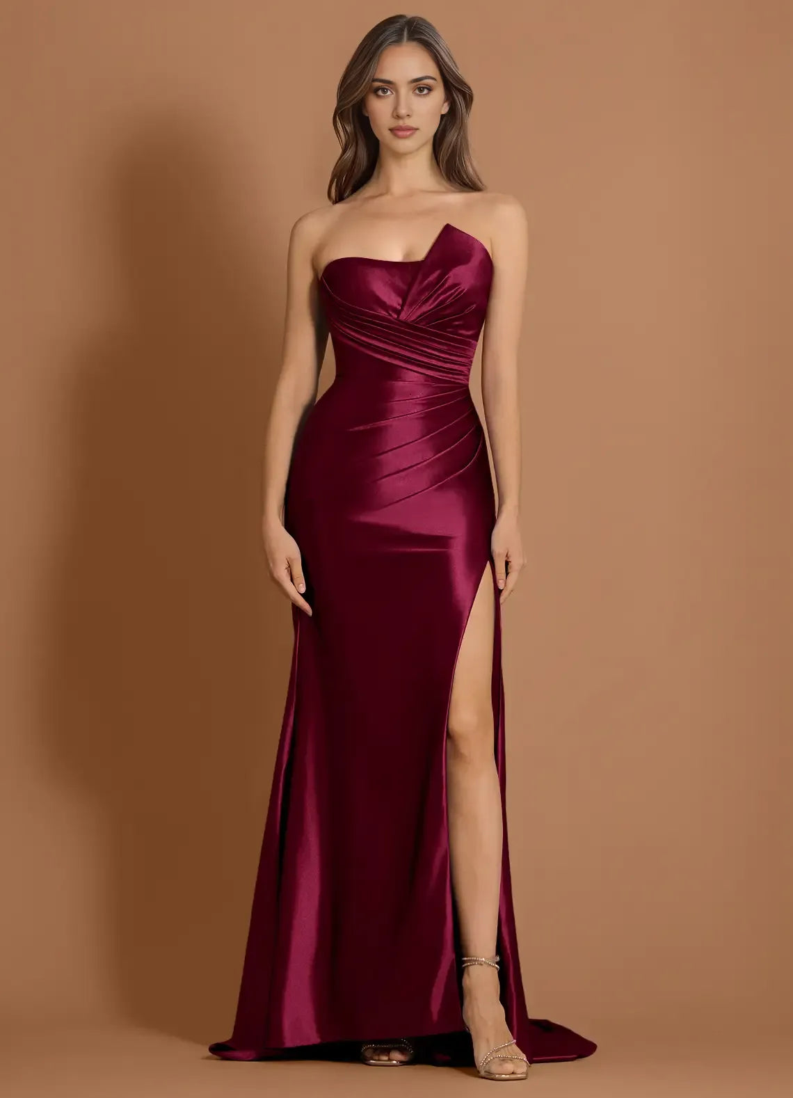 Ruched Train Mermaid One Shoulder Strapless Open Back Floor Length For Sale Prom Dress