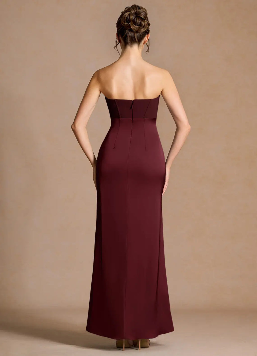 Ruched Waist Strapless Mermaid Satin Zipper Back Floor Length Hot sale Prom Dress
