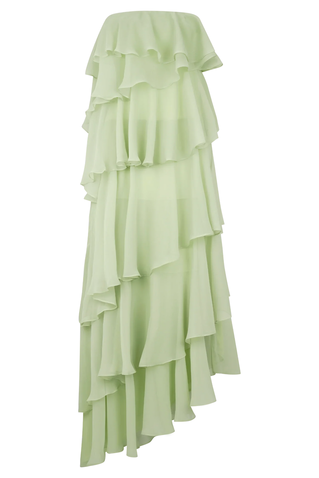 Ruffle Affordable Strapless Prom Dresses Trendy Floor Length Ball Gowns Tiered Strapless Prom Clothes