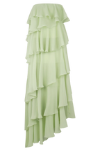 Ruffle Affordable Strapless Prom Dresses Trendy Floor Length Ball Gowns Tiered Strapless Prom Clothes