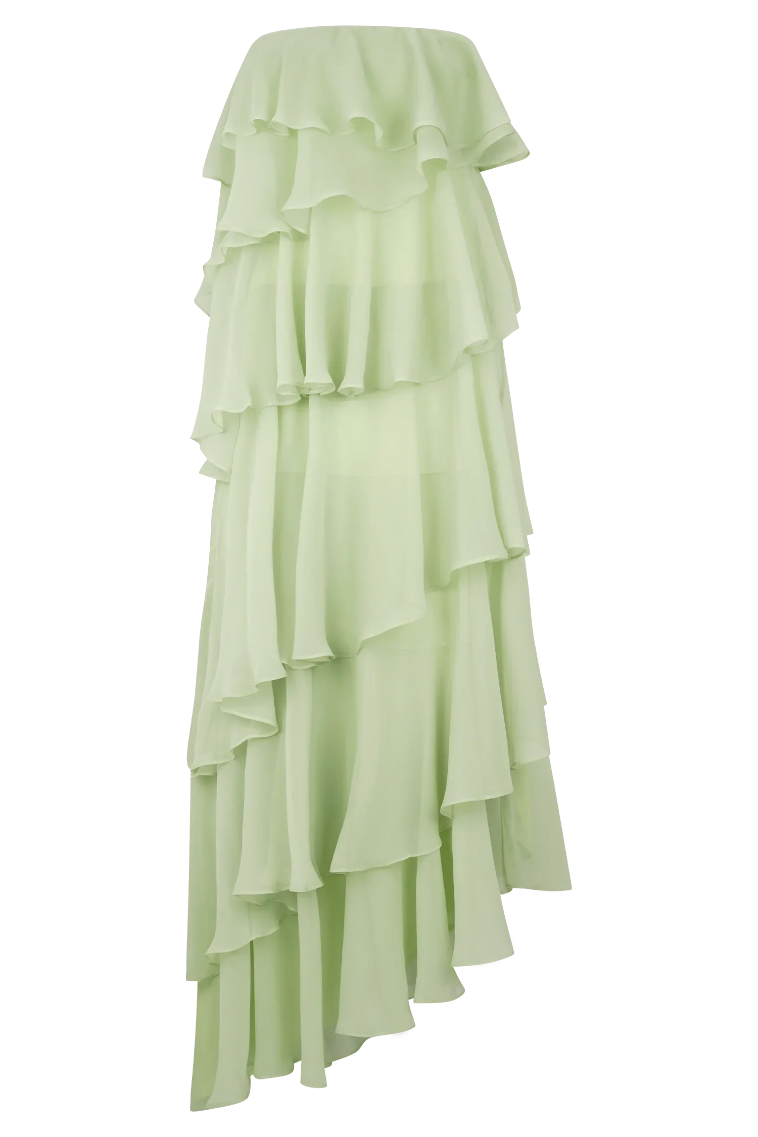 Ruffle Affordable Strapless Prom Dresses Trendy Floor Length Ball Gowns Tiered Strapless Prom Clothes