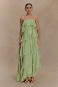 Ruffle Affordable Strapless Prom Dresses Trendy Floor Length Ball Gowns Tiered Strapless Prom Clothes