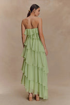 Ruffle Affordable Strapless Prom Dresses Trendy Floor Length Ball Gowns Tiered Strapless Prom Clothes