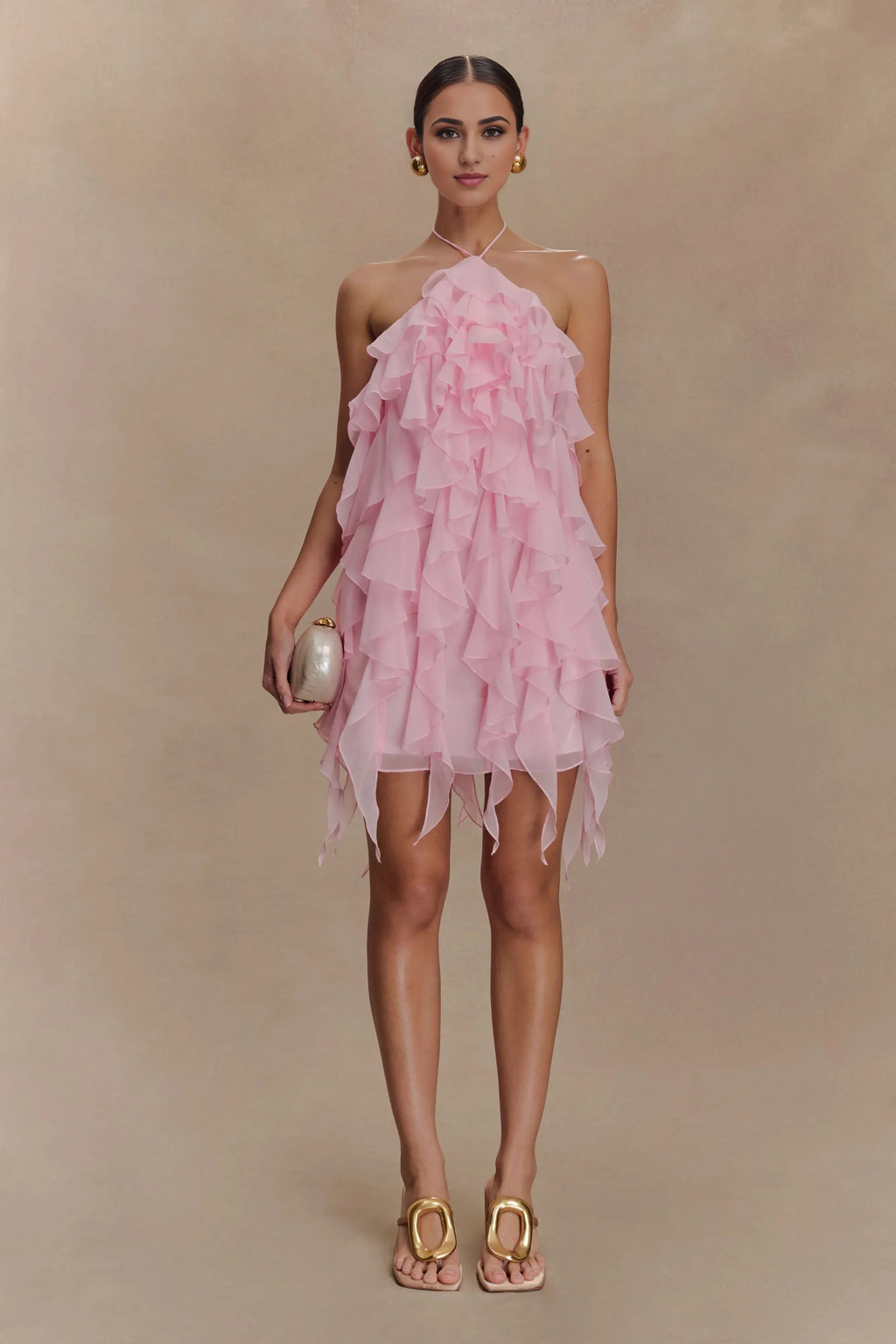 Ruffle Halter Mini Dress Sexy Backless Cocktail Dresses A-Line Elegant Cocktail Dresses No Slit Homecoming Dresses