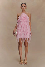 Ruffle Halter Mini Dress Sexy Backless Cocktail Dresses A-Line Elegant Cocktail Dresses No Slit Homecoming Dresses