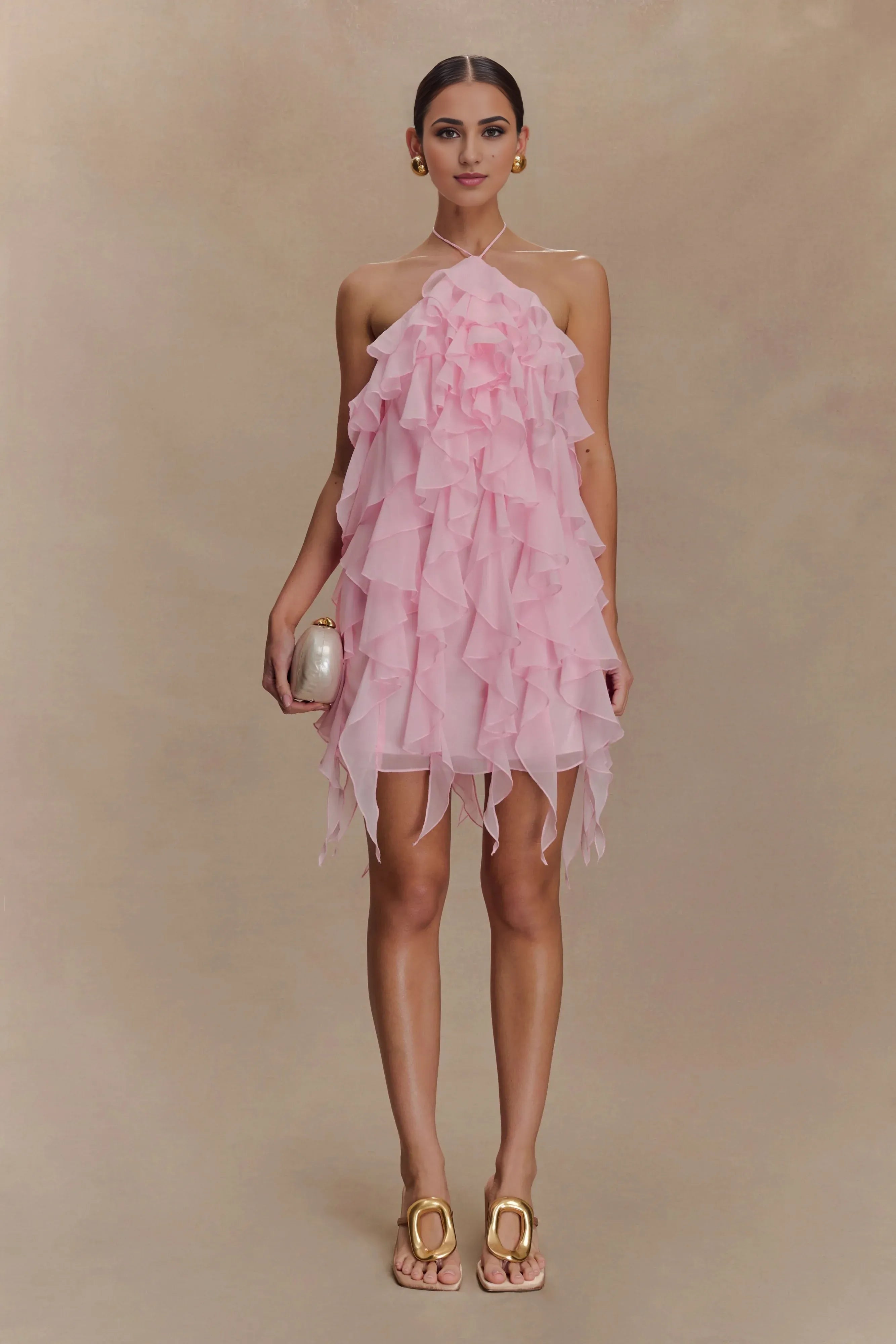 Ruffle Halter Mini Dress Sexy Backless Cocktail Dresses A-Line Elegant Cocktail Dresses No Slit Homecoming Dresses