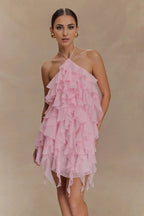 Ruffle Halter Mini Dress Sexy Backless Cocktail Dresses A-Line Elegant Cocktail Dresses No Slit Homecoming Dresses