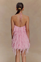 Ruffle Halter Mini Dress Sexy Backless Cocktail Dresses A-Line Elegant Cocktail Dresses No Slit Homecoming Dresses