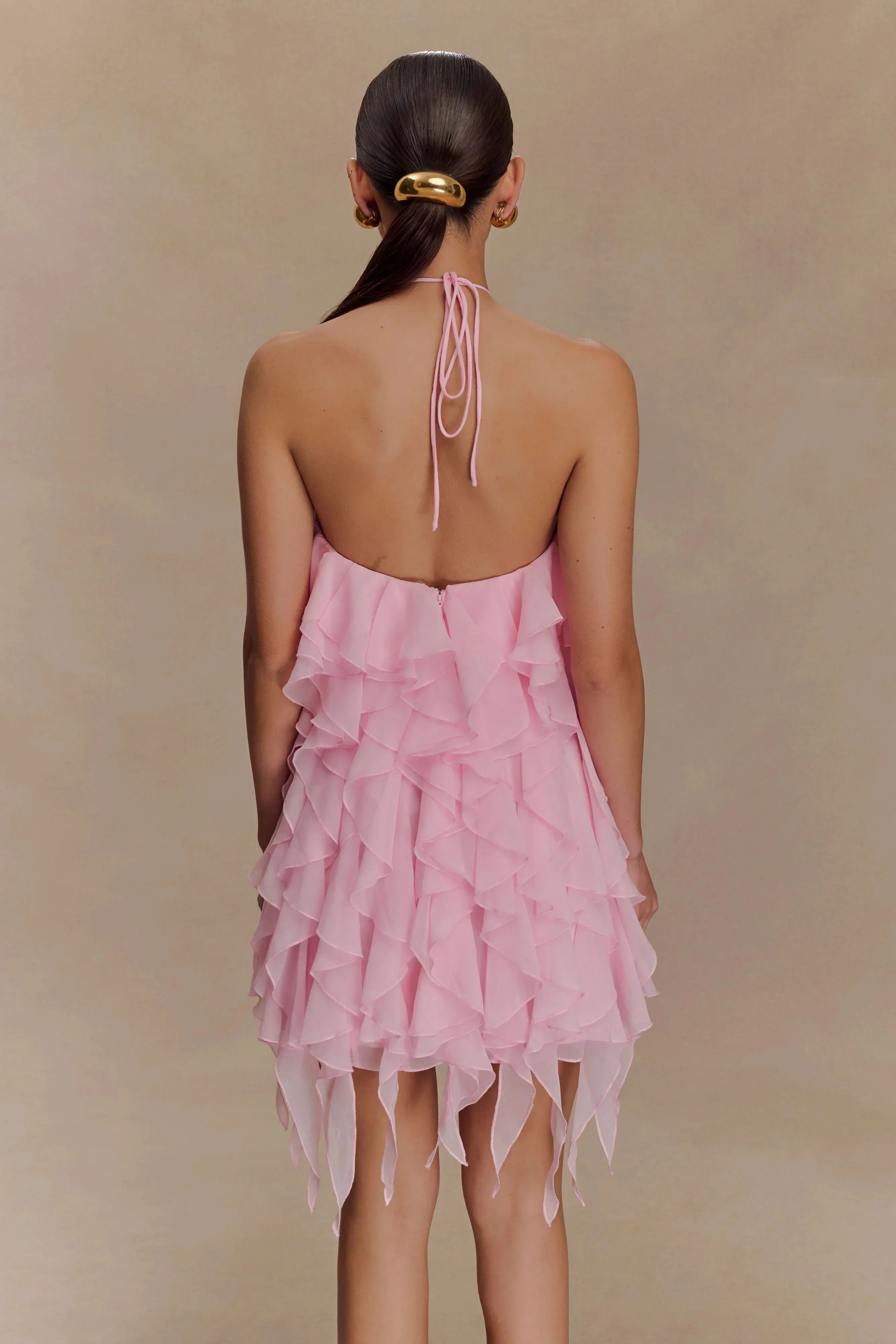 Ruffle Halter Mini Dress Sexy Backless Cocktail Dresses A-Line Elegant Cocktail Dresses No Slit Homecoming Dresses