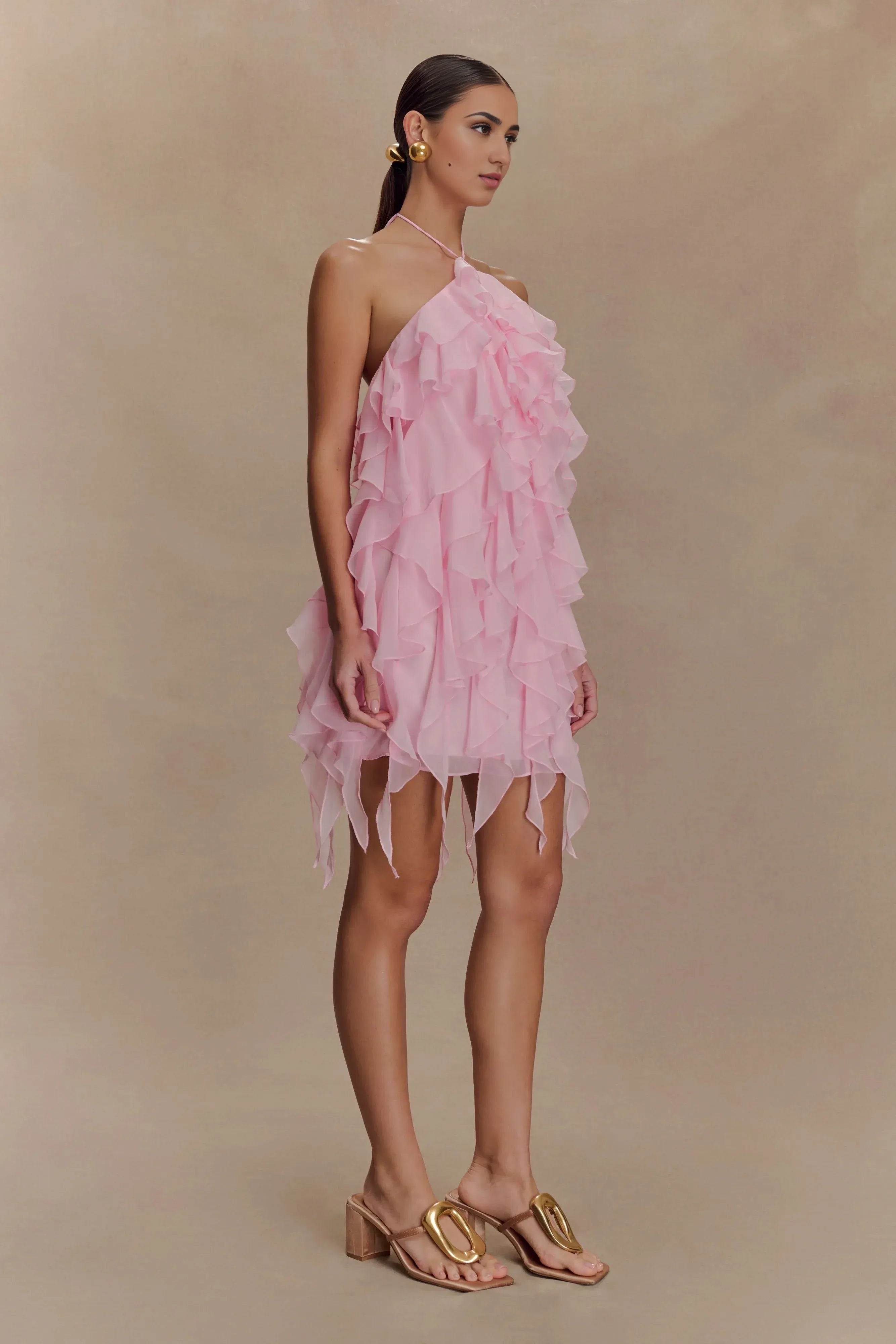 Ruffle Halter Mini Dress Sexy Backless Cocktail Dresses A-Line Elegant Cocktail Dresses No Slit Homecoming Dresses
