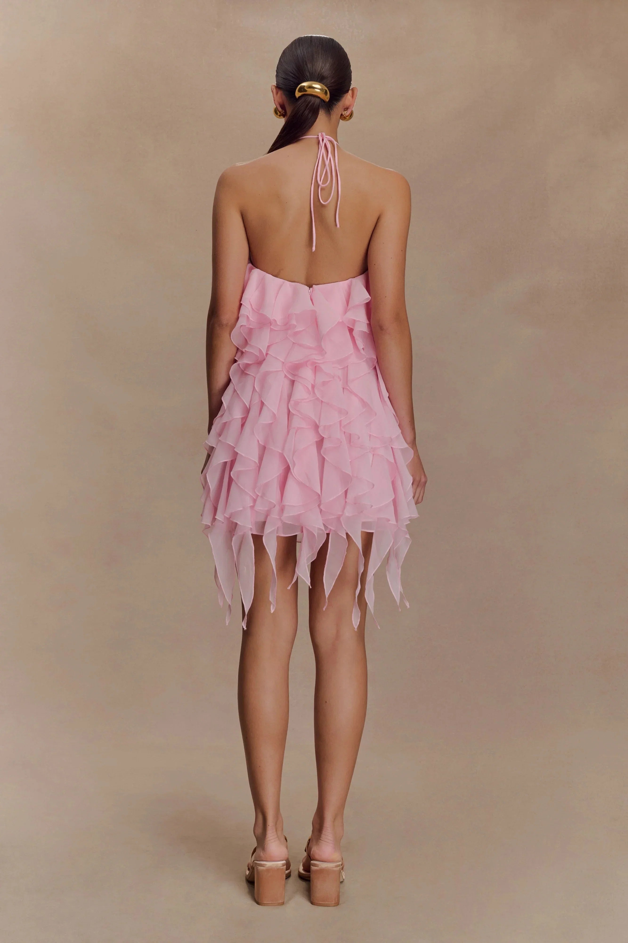 Ruffle Halter Mini Dress Sexy Backless Cocktail Dresses A-Line Elegant Cocktail Dresses No Slit Homecoming Dresses