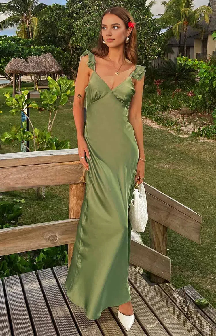 Ruffle Straps Long Graduation Party Dresses Backless Sleeveless Prom Dresses Affordable Evening Dresses