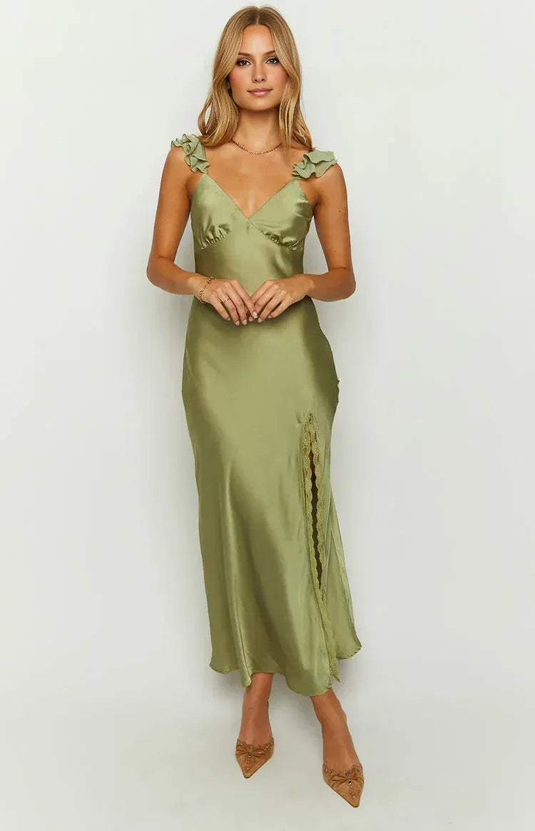 Ruffle Straps Long Graduation Party Dresses Backless Sleeveless Prom Dresses Affordable Evening Dresses