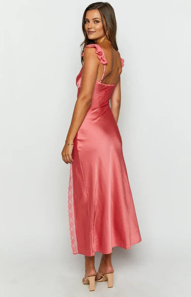 Ruffle Straps Long Graduation Party Dresses Backless Sleeveless Prom Dresses Affordable Evening Dresses