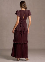 Ruffled A Line V Neck Flutter Sleeve Cut Out Back Floor Length Hot sale Prom Dress
