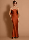 Ruffled Mermaid Strapless Sleeveless Bow Back Floor Length For Ladies Prom Dress