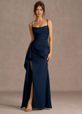 Ruffled Overlay Cross Strap Satin Mermaid Lace Up Back High Slit Floor Length Female Prom Dress