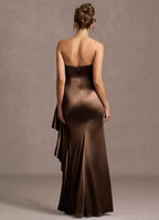 Ruffled Side Strapless Mermaid Satin Open Back Floor Length Hot sale Prom Dress