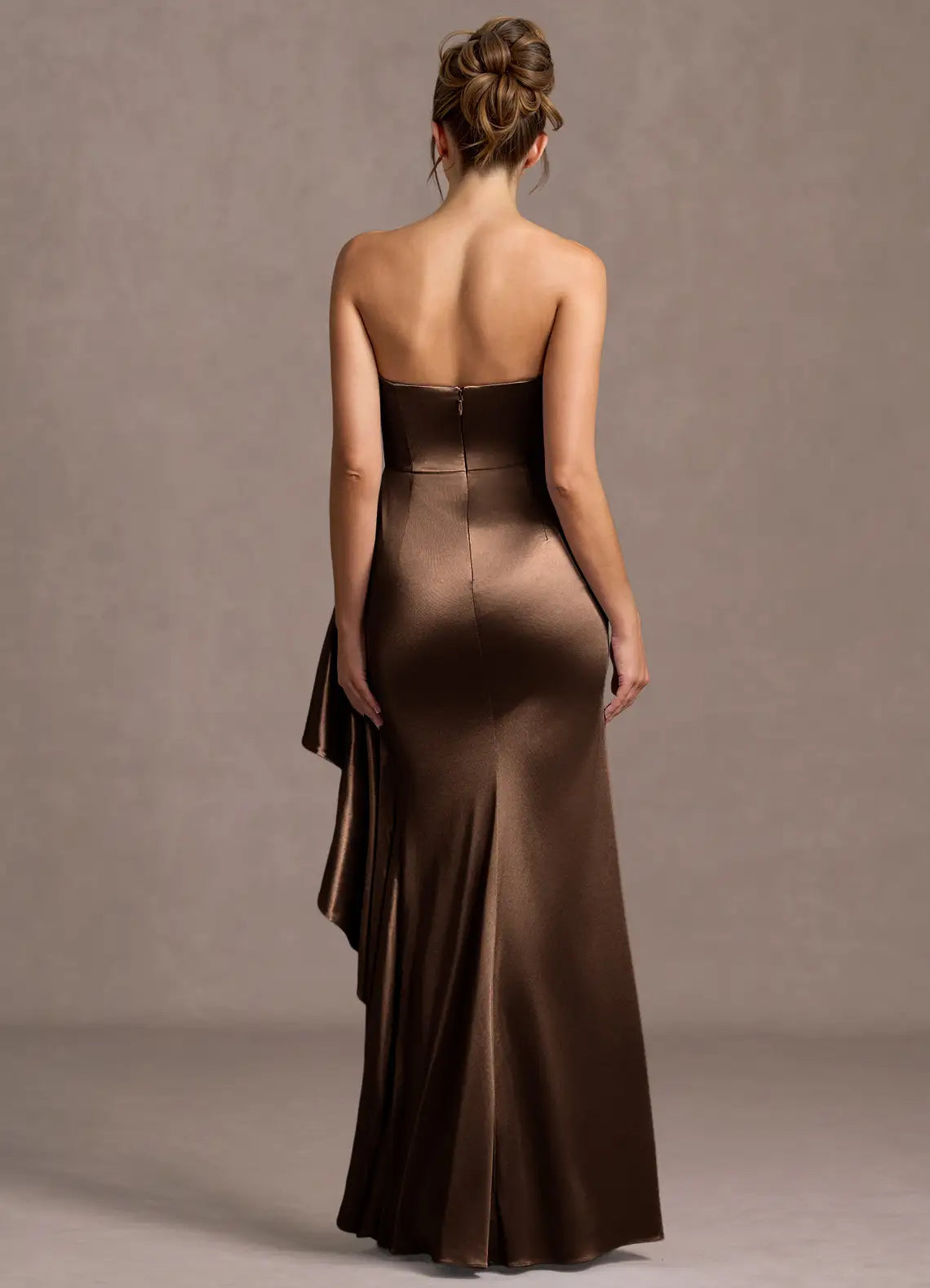 Ruffled Side Strapless Mermaid Satin Open Back Floor Length Hot sale Prom Dress