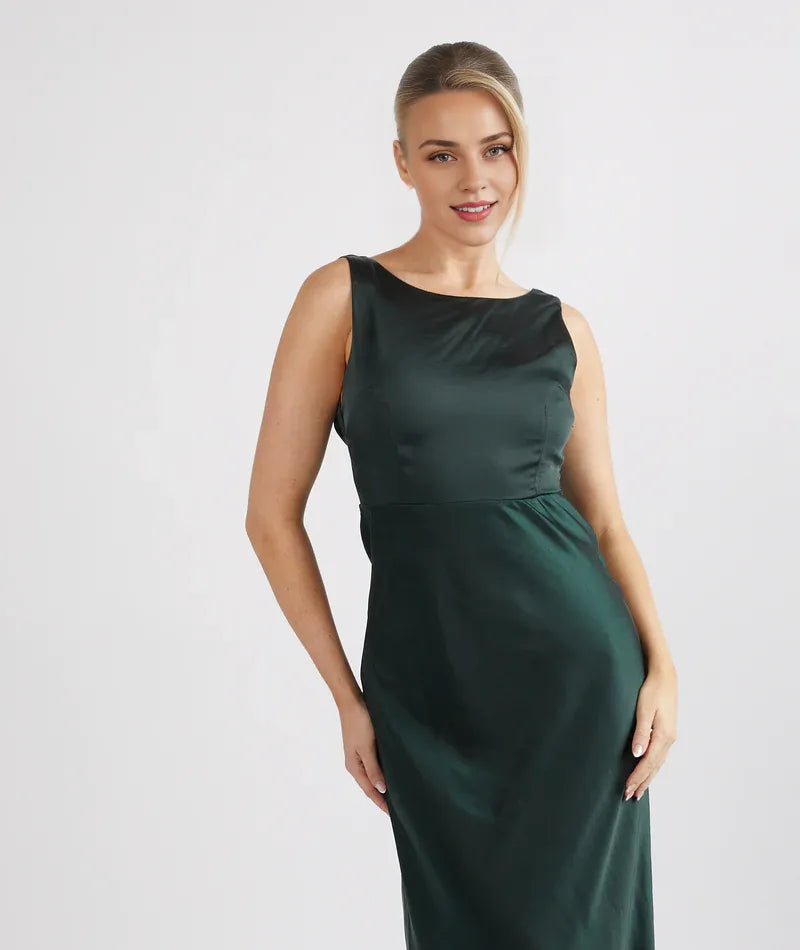 Dress Fashion Cowl Back Bridesmaid Dress Maxi Dress Solid Color Champagne Boat Neck Sleeveless Prom Dress