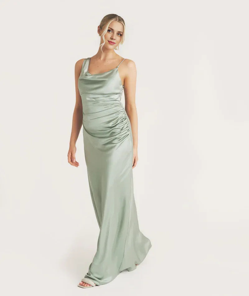 Dress Minimalist Cowl Front Asymmetrical Bridesmaid Dress Maxi Dress Solid Color Sleeveless Prom Dress