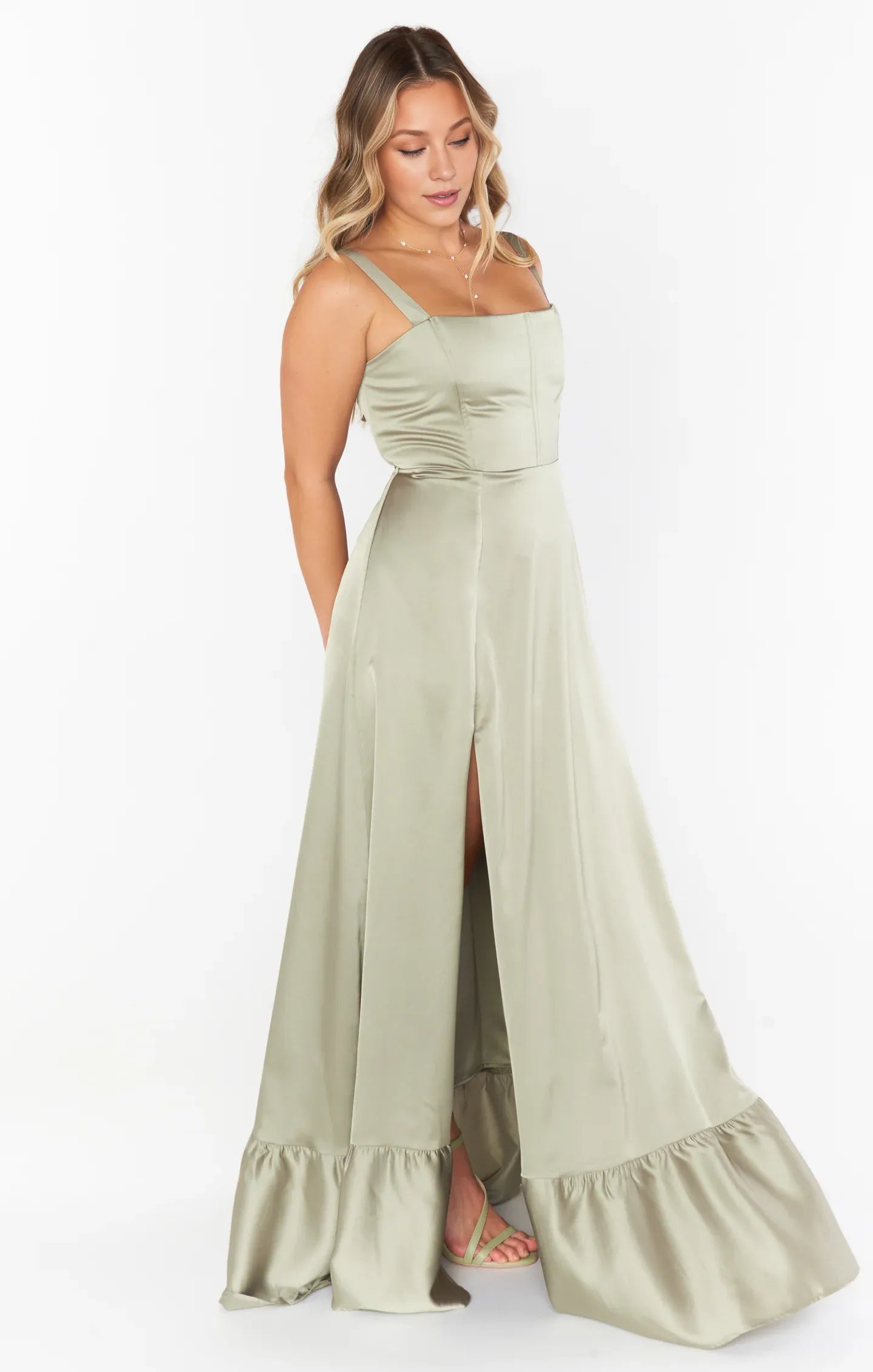 Dress Regular Straps Square Neck Sleeveless Maxi Dress Column Simple Crisscross Back Prom Dress With Slit