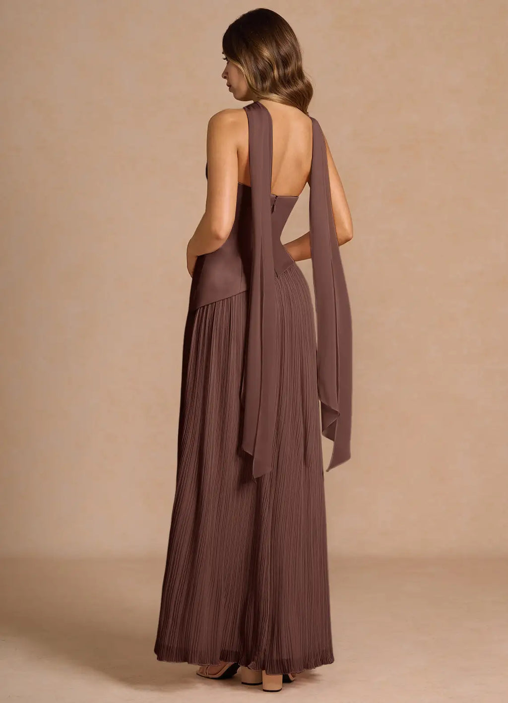 Sash Shoulder Strapless A Line Pleated Skirt High Slit Floor Length For Sale Prom Dress