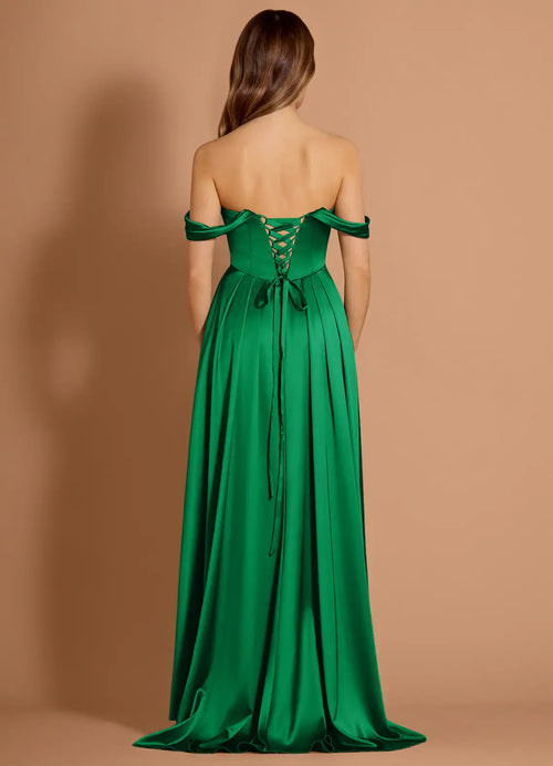 Satin Ballgown Off The Shoulder Sleeveless Lace Up Back Train Floor Length For Sale Prom Dress