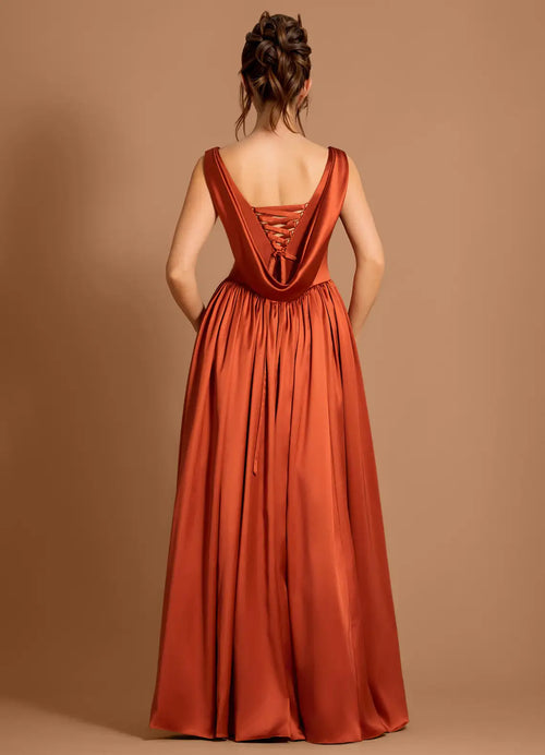 Satin Ballgown Square Neck Sleeveless Lace Up Back Floor Length Hot sale Prom Dress