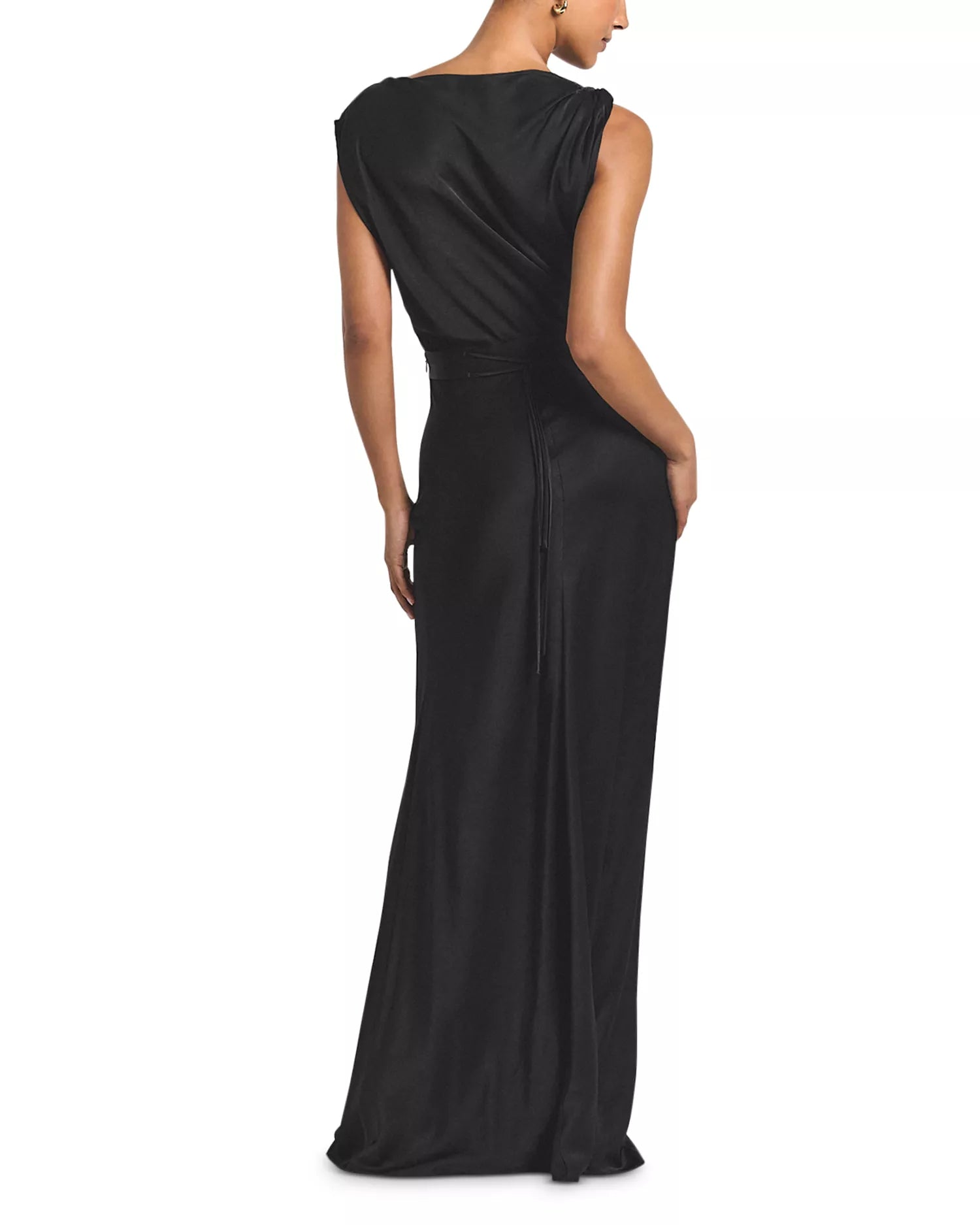Satin Drape Accent Boat Neck One Shoulder Zipper Back Floor Length For Ladies Prom Dress