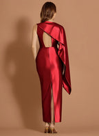 Satin One Shoulder Sheath Sleeveless Cutout Back Midi Length Hot sale Prom Dress