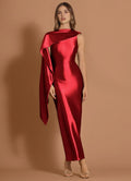 Satin One Shoulder Sheath Sleeveless Cutout Back Midi Length Hot sale Prom Dress