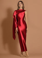 Satin One Shoulder Sheath Sleeveless Cutout Back Midi Length Hot sale Prom Dress