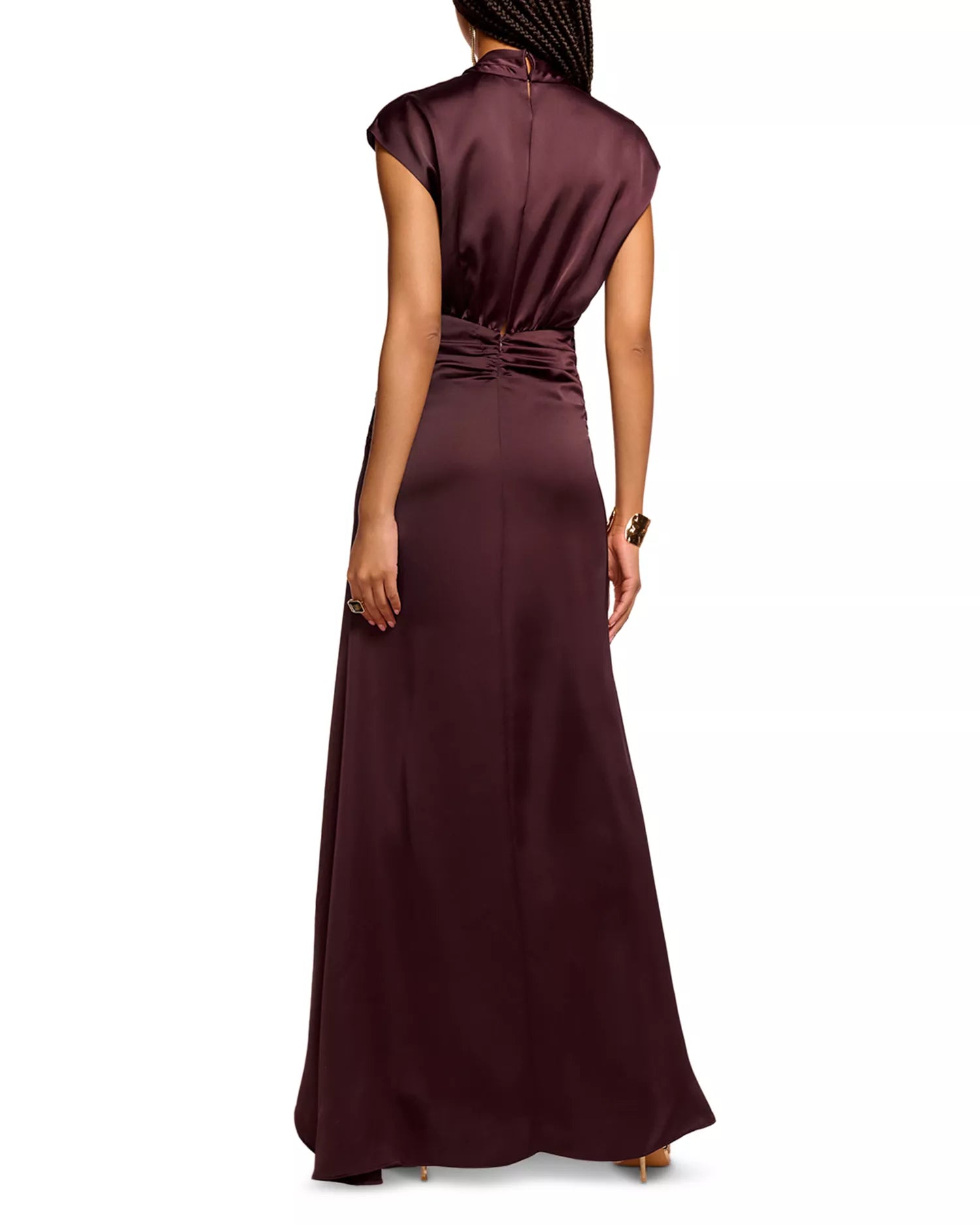 Satin Trimmed A Line Deep V Neck Cap Sleeve Keyhole Back Floor Length Hot Sale Prom Dress