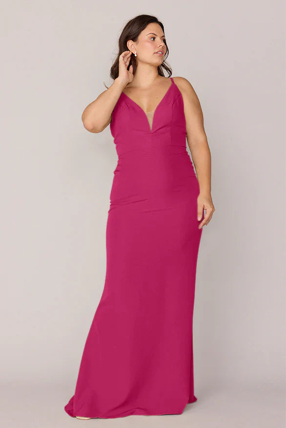Satin Bridesmaid Dresses with Deep V-Neck, Spaghetti Straps, Open Back and Mermaid Skirt Formal Gown