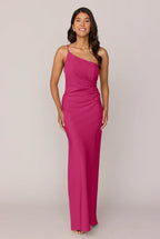 Satin One-Shoulder Bridesmaid Dresses with Ruched Bodice, Single Strap and High Slit Formal Gown