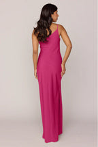 Satin One-Shoulder Bridesmaid Dresses with Ruched Bodice, Single Strap and High Slit Formal Gown