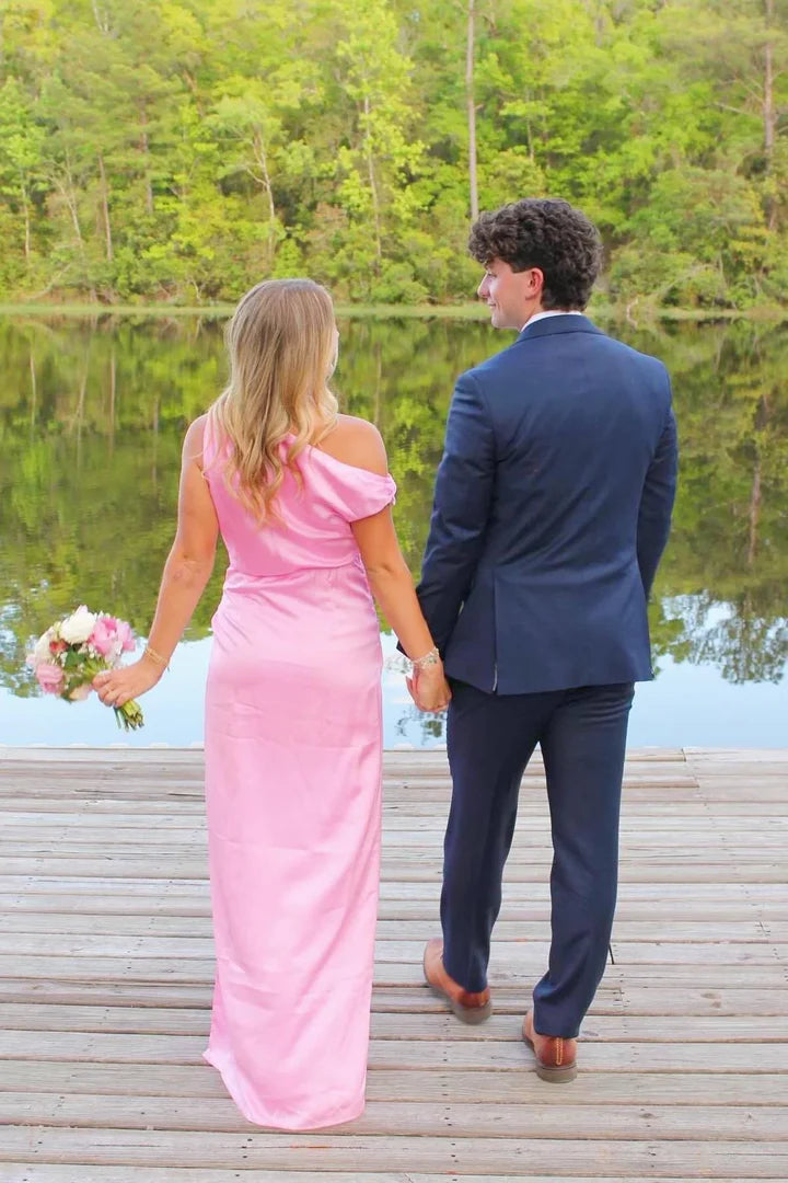 Satin Mermaid One-Shoulder Floor-Length Prom Dress