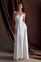 Strapless Affordable Beach Wedding Dresses for Bride Gorgeous A-Line Floor Length Wedding Dresses No Slit