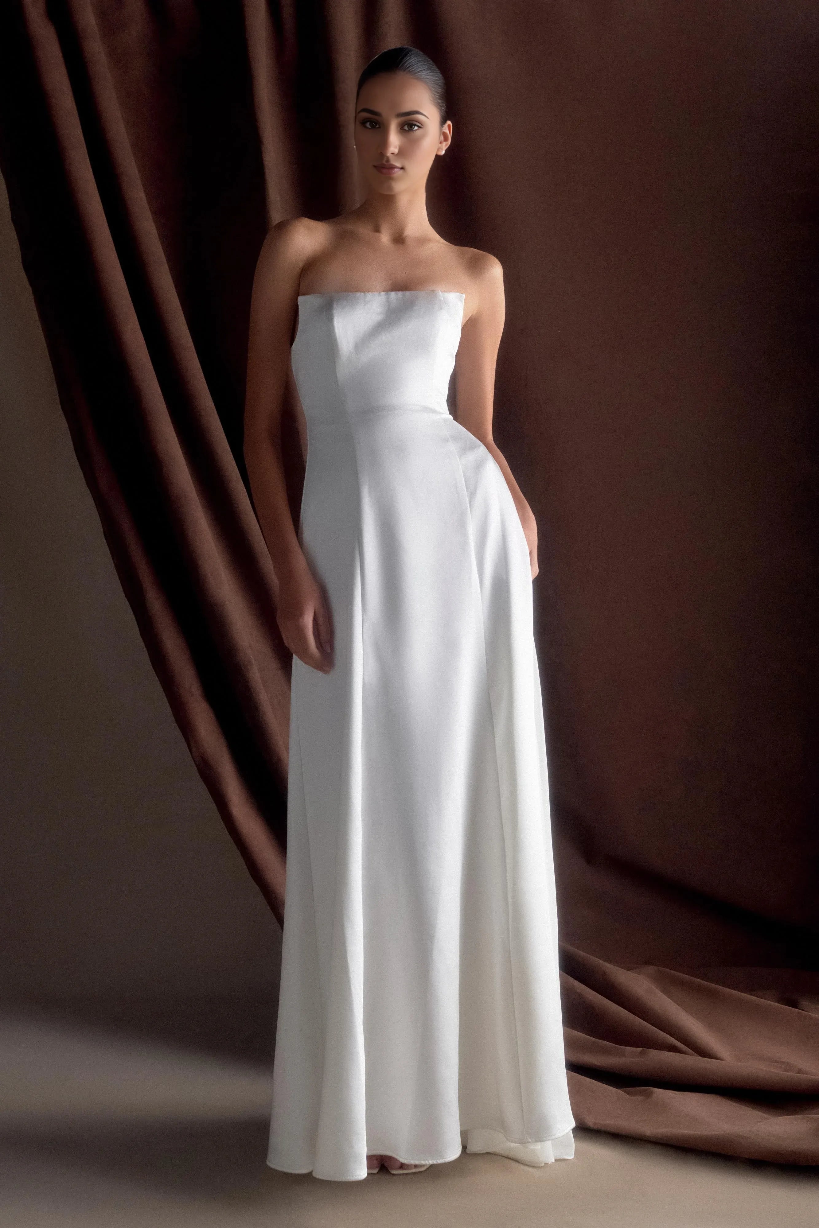 Strapless Affordable Beach Wedding Dresses for Bride Gorgeous A-Line Floor Length Wedding Dresses No Slit