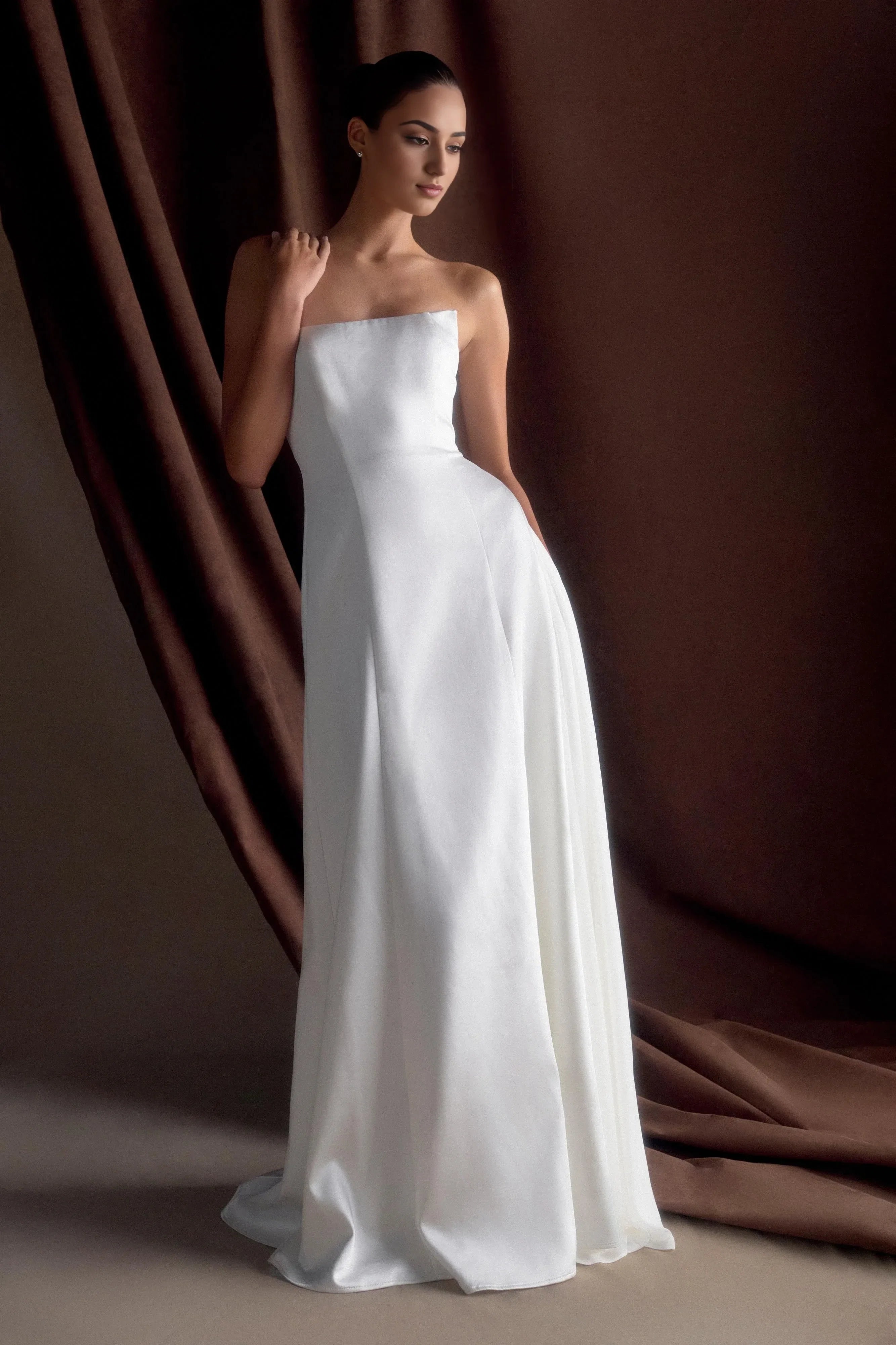 Strapless Affordable Beach Wedding Dresses for Bride Gorgeous A-Line Floor Length Wedding Dresses No Slit