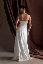 Strapless Affordable Beach Wedding Dresses for Bride Gorgeous A-Line Floor Length Wedding Dresses No Slit