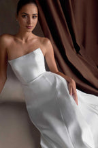 Strapless Affordable Beach Wedding Dresses for Bride Gorgeous A-Line Floor Length Wedding Dresses No Slit