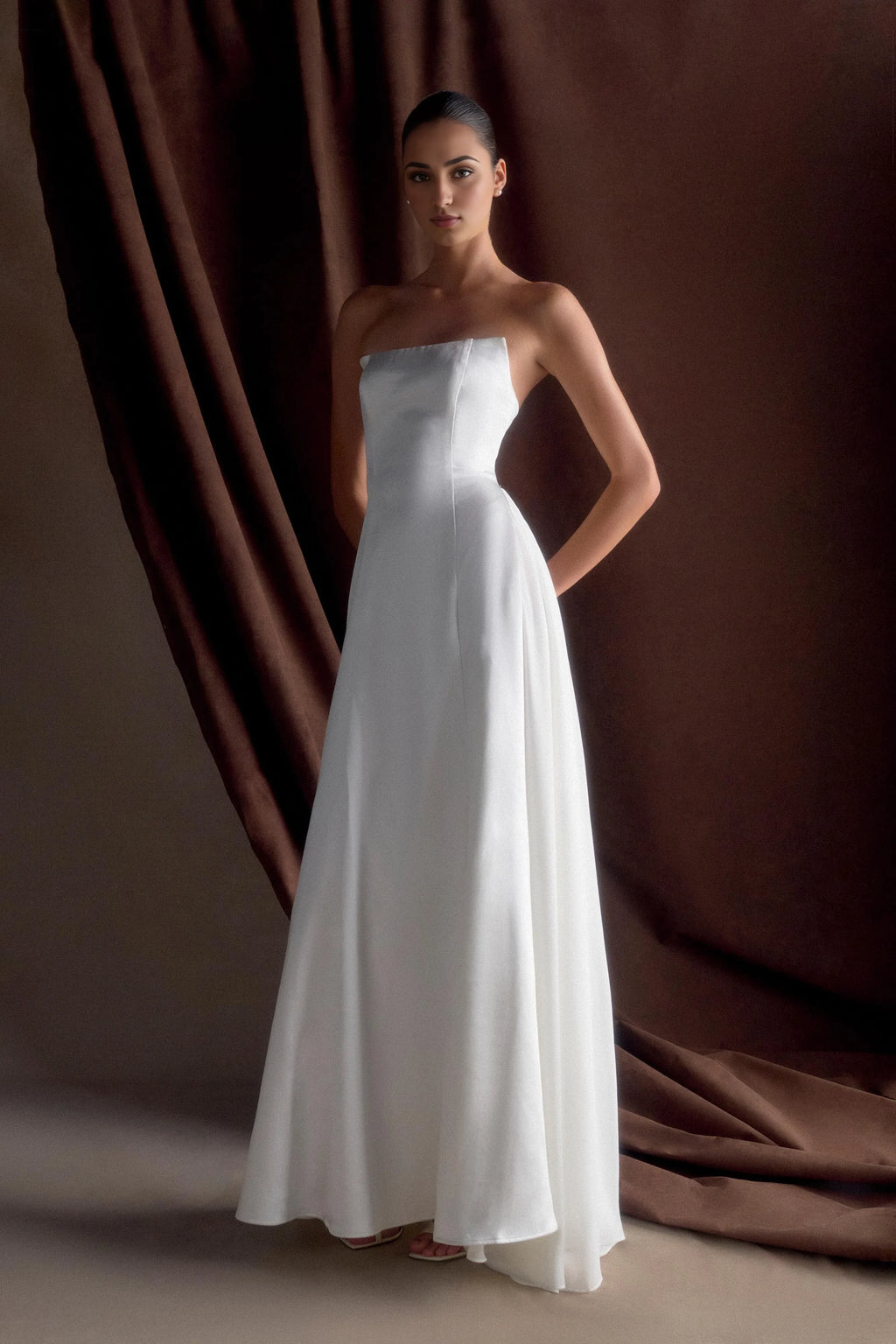 Strapless Affordable Beach Wedding Dresses for Bride Gorgeous A-Line Floor Length Wedding Dresses No Slit