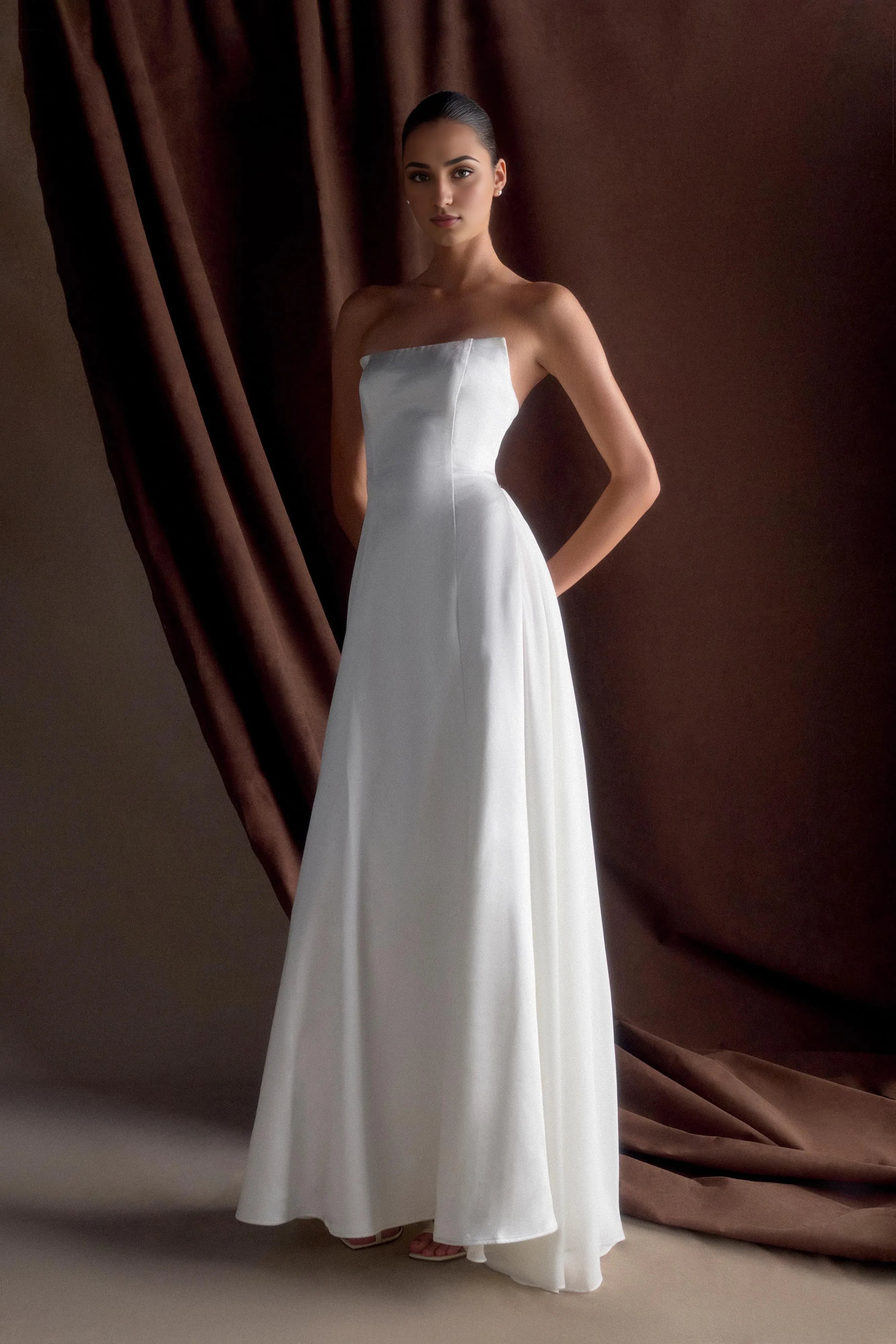 Strapless Affordable Beach Wedding Dresses for Bride Gorgeous A-Line Floor Length Wedding Dresses No Slit